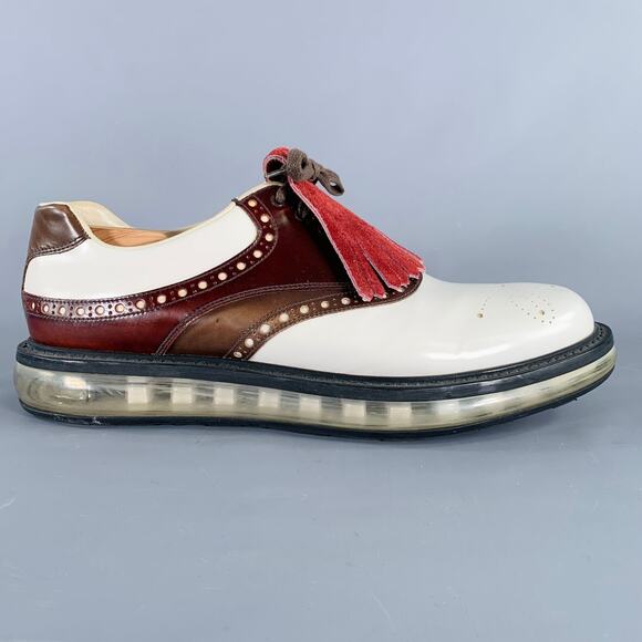 PRADA Size 12 White Burgundy Perforated Leather Lace-Up Shoes main image 3